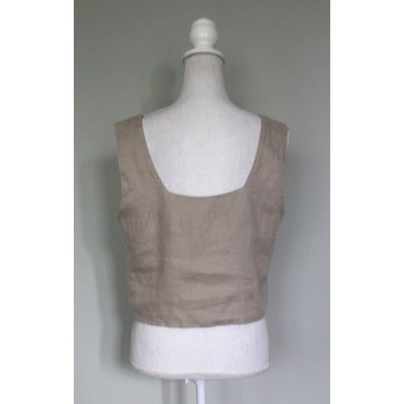 THE RESET R LABEL 100% Linen Beige Boxy Crop Top Tank, Size M Medium - Picture 7 of 12